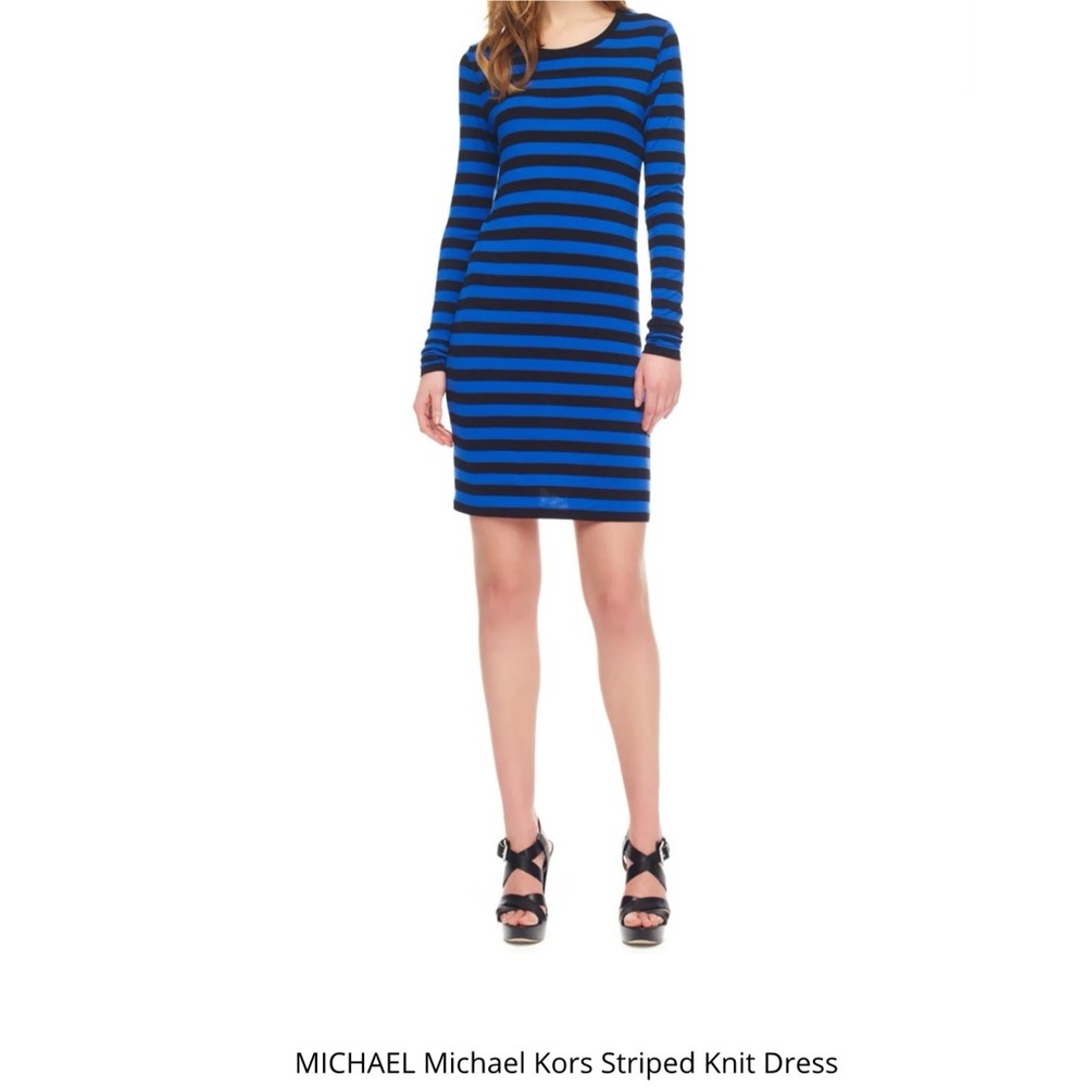 MICHAEL Michael Kors Blue and Black Long Sleeve Sheath Dress